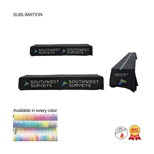 Sublimated Table Cloth for 16' table (or 2 x 8' tables combined), Drape Style, 4 sided, Closed back