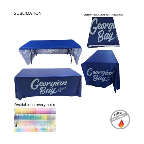 6' LazerCut 3-Sided PREMIUM Sublimated Tablecloth, Drape Style, Open Back