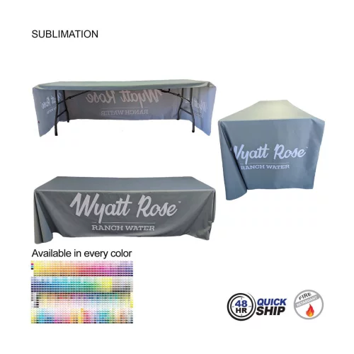 48 Hr Quick Ship - Sublimated PREMIUM Cloth for 8' Table, Drape Style, Open Back, Rounded corners