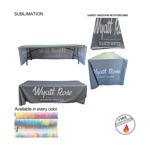 8' LazerCut 3-Sided PREMIUM Sublimated Tablecloth, Drape Style, Open Back