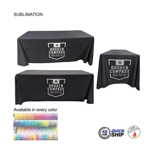 48 Hr Quick Ship - Sublimated PREMIUM Cloth for 6' table, Drape style, Closed Back, Rounded Corners