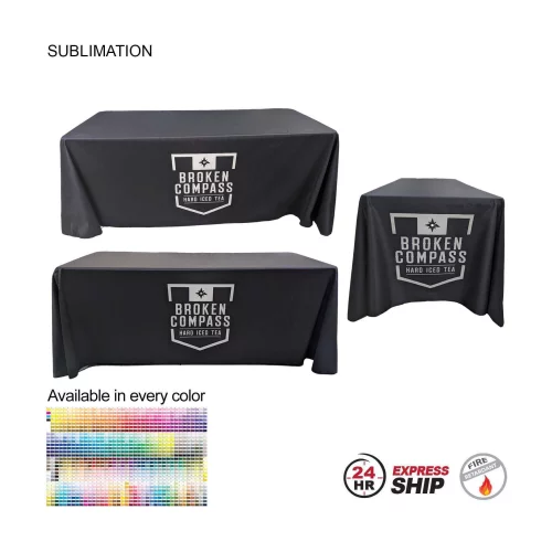 24Hr Express Ship - Sublimated PREMIUM Cloth for 6' table, Drape style, Closed Back, Rounded Corners