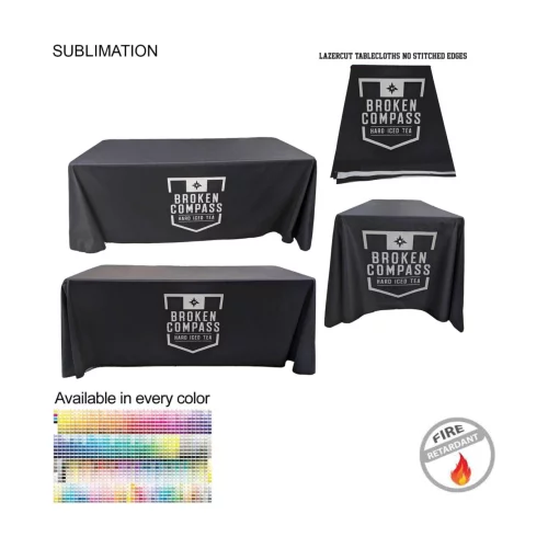 6' LazerCut 4-Sided PREMIUM Sublimated Tablecloth, Drape Style, Closed Back