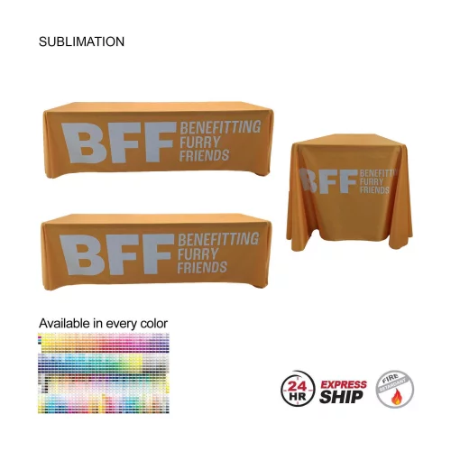 24Hr Express Ship - Sublimated PREMIUM Cloth for 8' table, Drape style, Closed Back, Rounded Corners