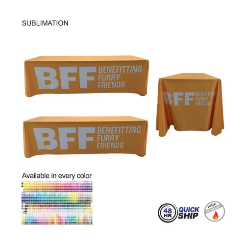 48 Hr Quick Ship - Sublimated PREMIUM Cloth for 8' table, Drape style, Closed Back, Rounded Corners
