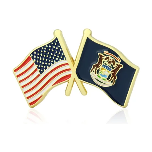 Stock Crossed Flag Pin (Michigan & USA)