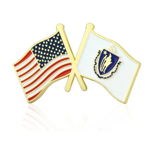 Stock Crossed Flag Pin (Massachusetts & USA)