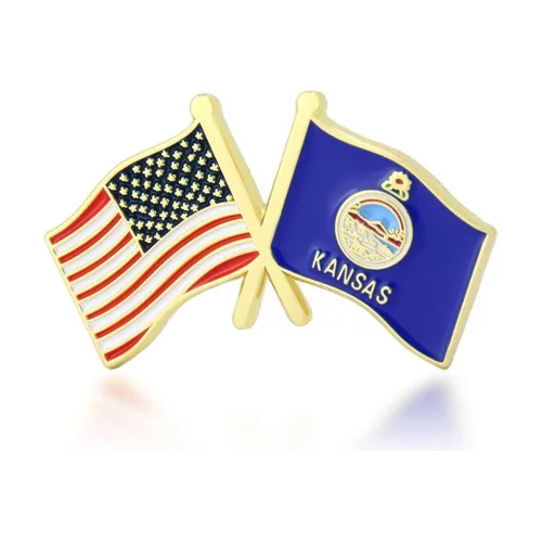 Stock Crossed Flag Pin (Kansas & USA)