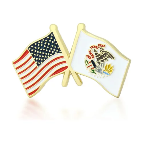 Stock Crossed Flag Pin (Illinois & USA)