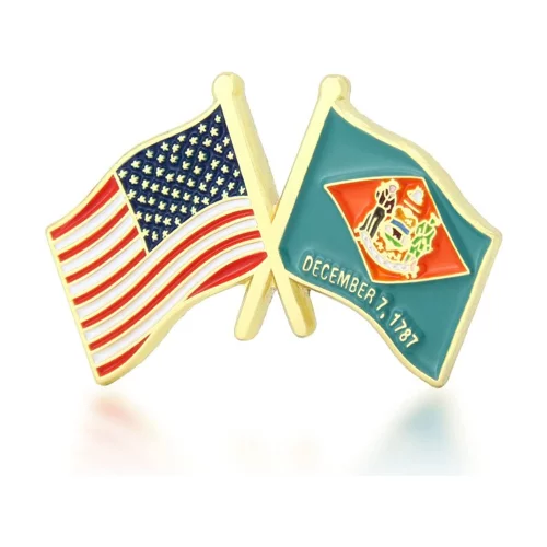 Stock Crossed Flag Pin (Delaware & USA)