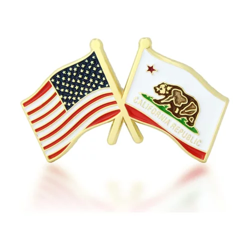 Stock Crossed Flag Pin (California & USA)