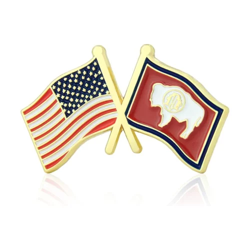 Stock Crossed Flag Pin (Wyoming & USA)