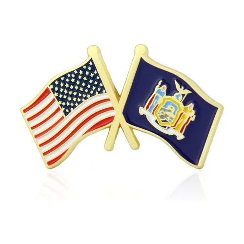 Stock Crossed Flag Pin (New York & USA)
