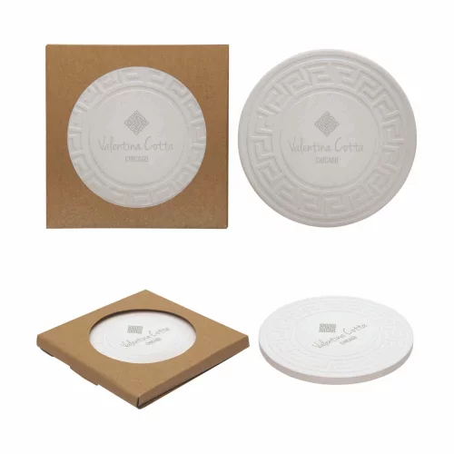 Sous-verre absorbant en pierre avec motif clé grecque arrondi