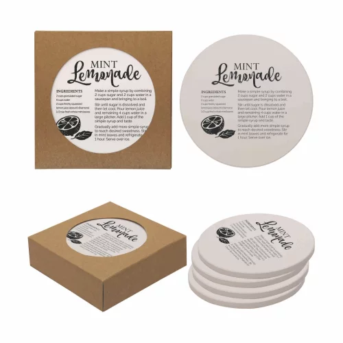 Sous-verre rond en pierre absorbante, lot de 4