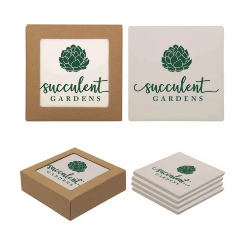 Sous-verre en pierre absorbante carré, lot de 4