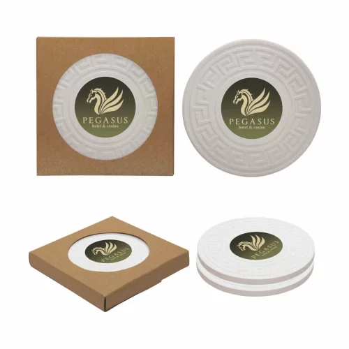 Duo de dessous de verre en pierre absorbante à motif clé grecque arrondi