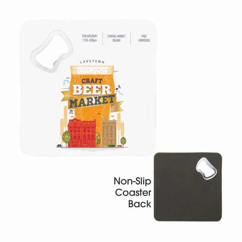 Sous-verre ouvre-bouteille carré