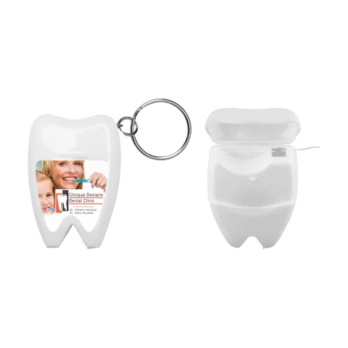Distributeur de fil dentaire en forme de dent "Happy Teeth" avec porte-clés