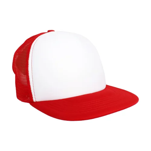 White 5-Panel Poly Foam Mesh Trucker Cap w/Flat Bill (2-Tone)