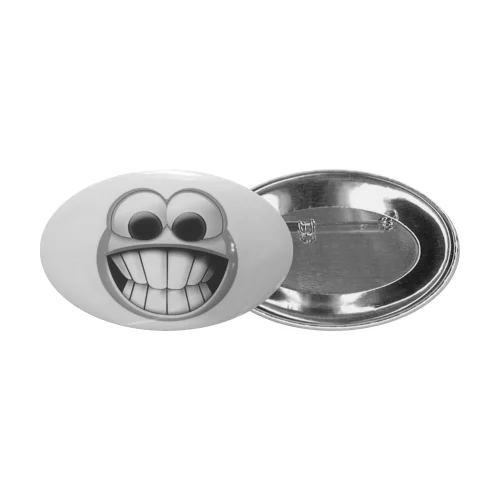 Button Oval 1-3/4'' x 2-3/4'' Pin Back - Printed black on white or colored stock paper