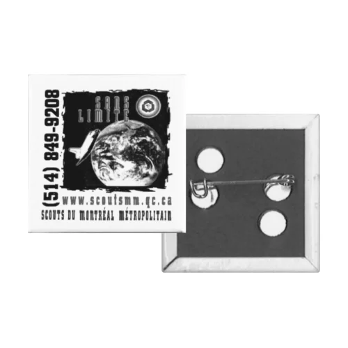 Button Square 1-1/2'' x 1-1/2'' Pin Back - Printed black on white or colored stock paper