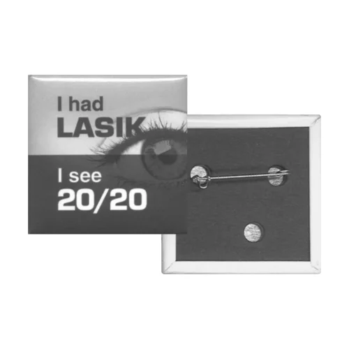 Button Square 2'' x 2'' Pin Back - Printed black on white or colored stock paper