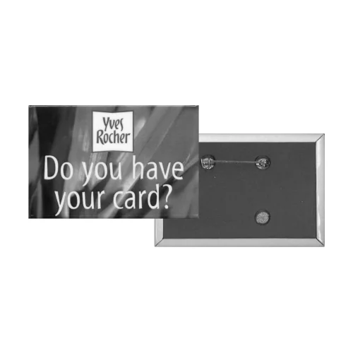 Button Rectangular 2'' x 3'' Pin Back - Printed black on white or colored stock paper
