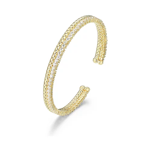 Bracelet manchette à deux rangées en maille et zircone cubique "Gleam" en argent sterling Charles Garnier - Or