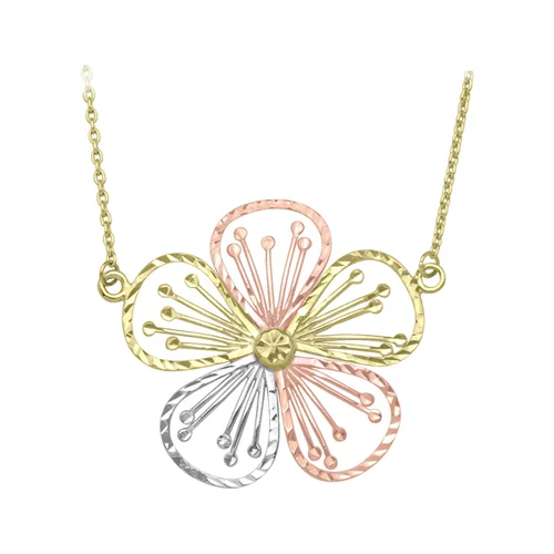 10K Tri Color Blossom Shaped Pendants with Necklaces