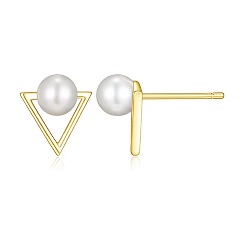 5mm Genuine Pearl Triangle Stud Earrings in Sterling Silver - Gold