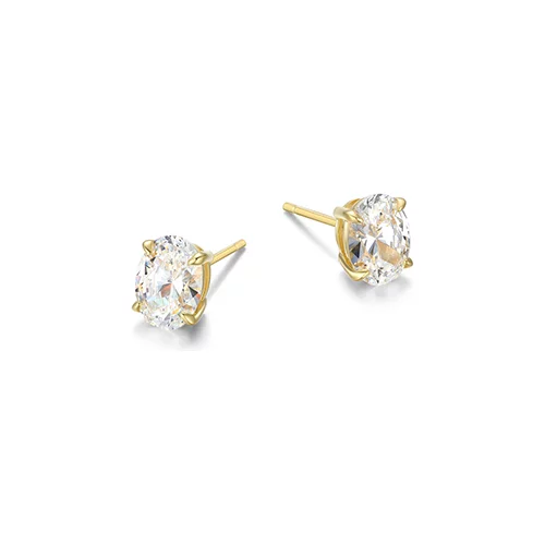Diamondlite Cubic Zirconia 8x6mm Oval Stud Earrings - Gold