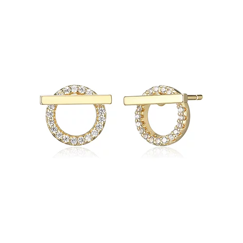 Diamondlite Cubic Zirconia 2-in-1 Bar and Circle Stud Earrings - Gold