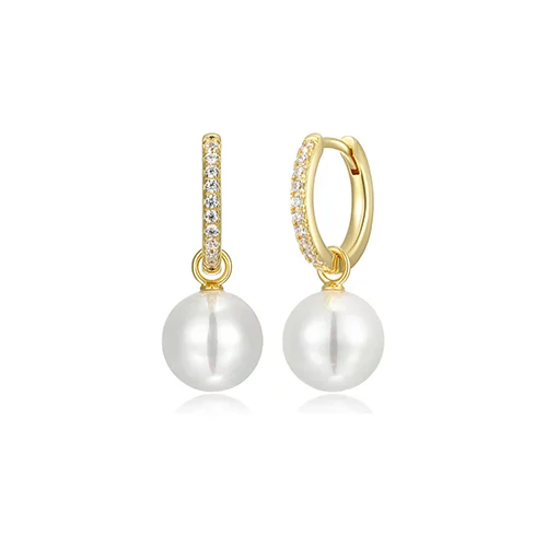 Diamondlite Cubic Zirconia 9mm Shell Pearl Earrings - Gold