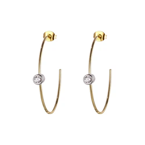 Diamondlite Cubic Zirconia 30mm Bezel Set Open Hoop Earring - Silver and Gold
