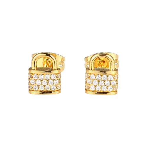 Diamondlite Cubic Zirconia Lock Stud Earrings - Gold