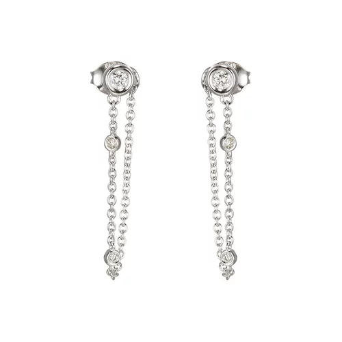 Bezel Set Lab grown Diamond (0.14) Chain Loop Earrings - Silver