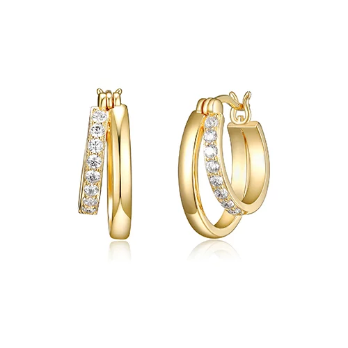 Diamondlite Cubic Zirconia Double Hoop Earrings - Gold