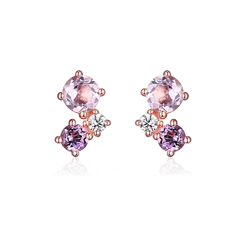 Diamondlite Cubic Zirconia, Pink and Brazil Amethyst Trio Earrings - Rose Gold