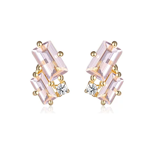 Diamondlite Cubic Zirconia and Simulated Morganite Double Baguette Stud Earrings - Gold