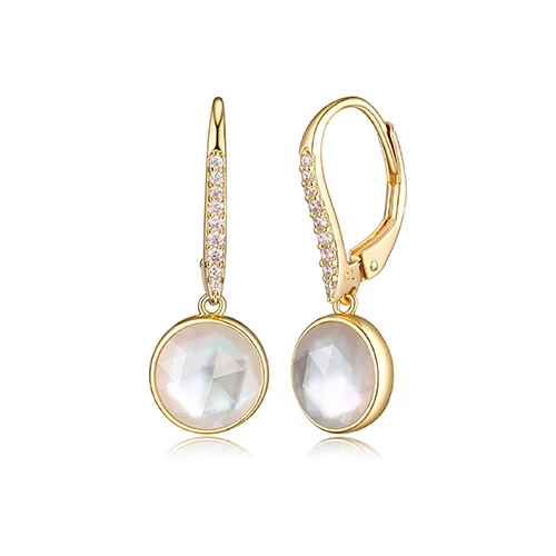 Fleur de Vie Collection Diamondlite CZ, Crystal and MOP 8mm Round Doublet Earrings - Gold