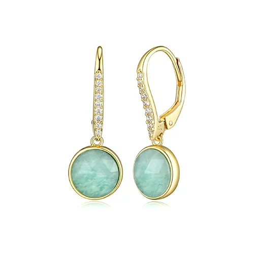 Fleur de Vie Collection Diamondlite CZ, Crystal and Peru Amazonite 8mm Earrings - Gold