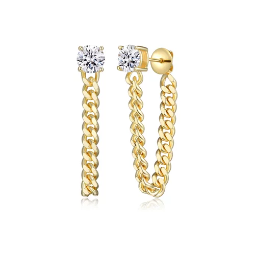 Diamondlite Cubic Zirconia Round Flat Curb Earrings - Gold
