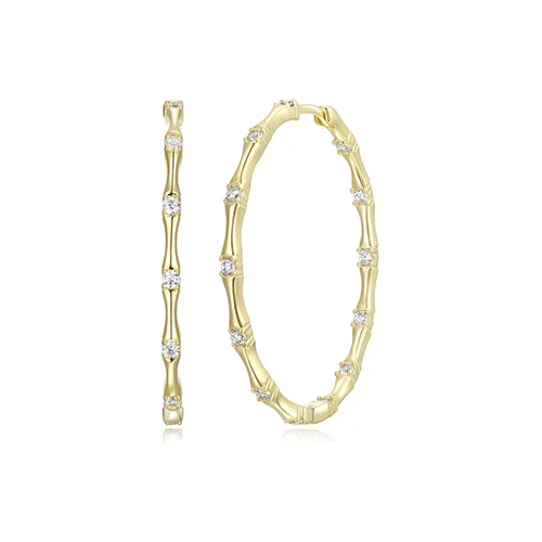 Diamondlite Cubic Zirconia Bamboo Hoop Earrings - Gold