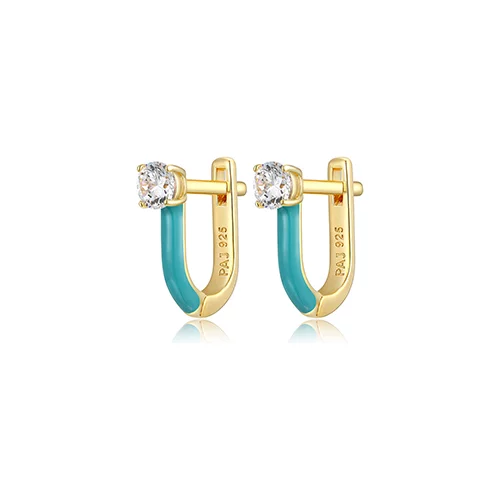 Cotton Candy Collection Diamondlite Cubic Zirconia Enamel U-hoop Earrings - Blue