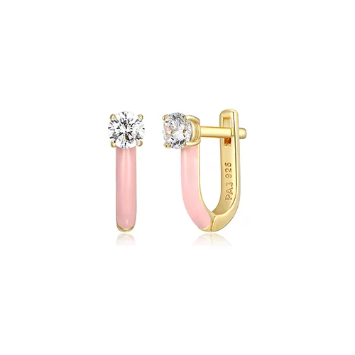 Cotton Candy Collection Diamondlite Cubic Zirconia Enamel U-hoop Earrings - Light Pink