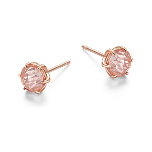 Fleur De Vie Round Genuine Madagascar Rose Quartz Earrings - Rose Gold