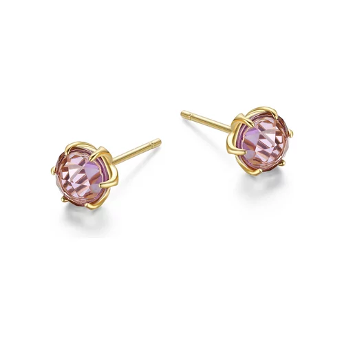 Fleur De Vie Round Genuine Brazil Amethyst Earrings - Gold