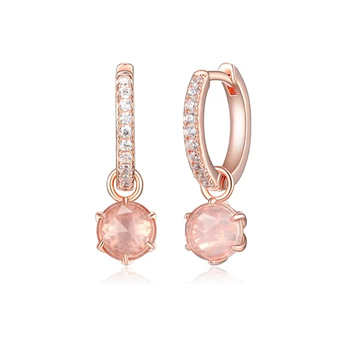 Fleur De Vie Diamondlite CZ Rose Quartz 2-in-1 Huggie Earrings - Rose Gold