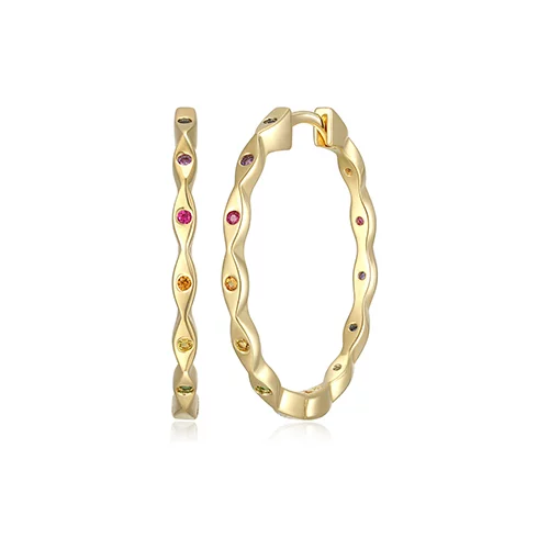 Diamondlite "Mystique" Multi-coloured Created Gems Scalloped Hoop Earrings - Gold